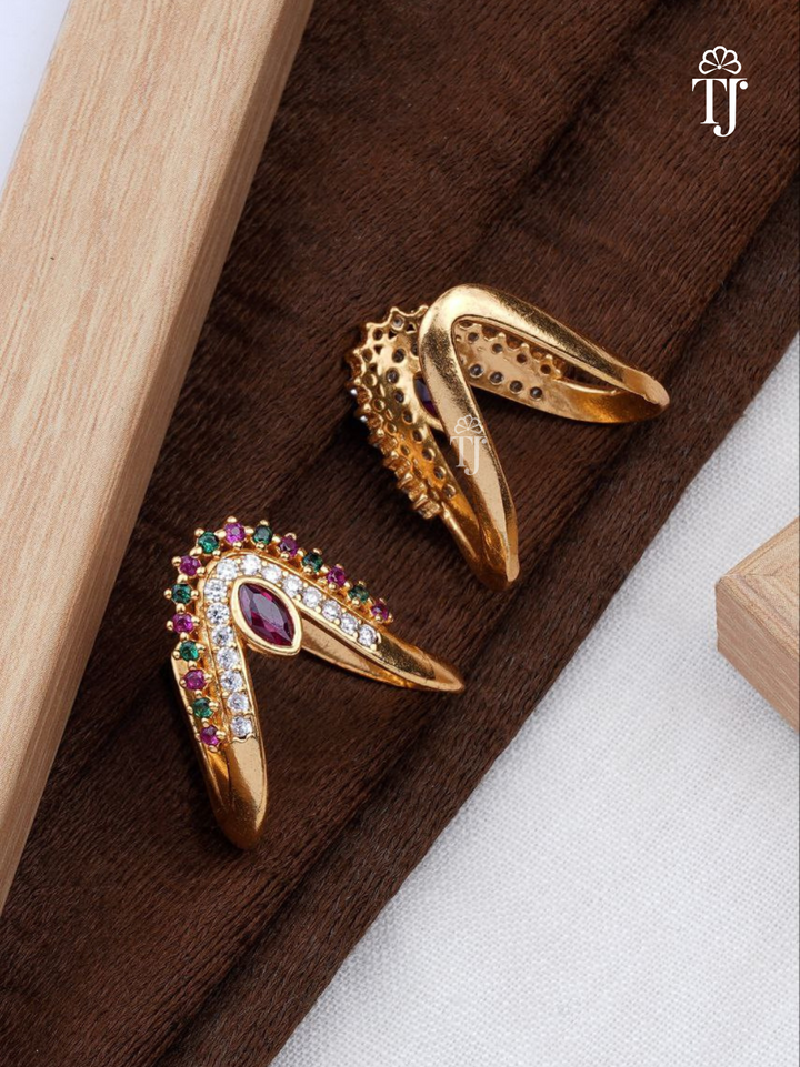 Buy Rings Online for Women & Girls at Best Prices in India | Beautiful V-Shape Brass Ring with AD Diamonds (1 Pc)